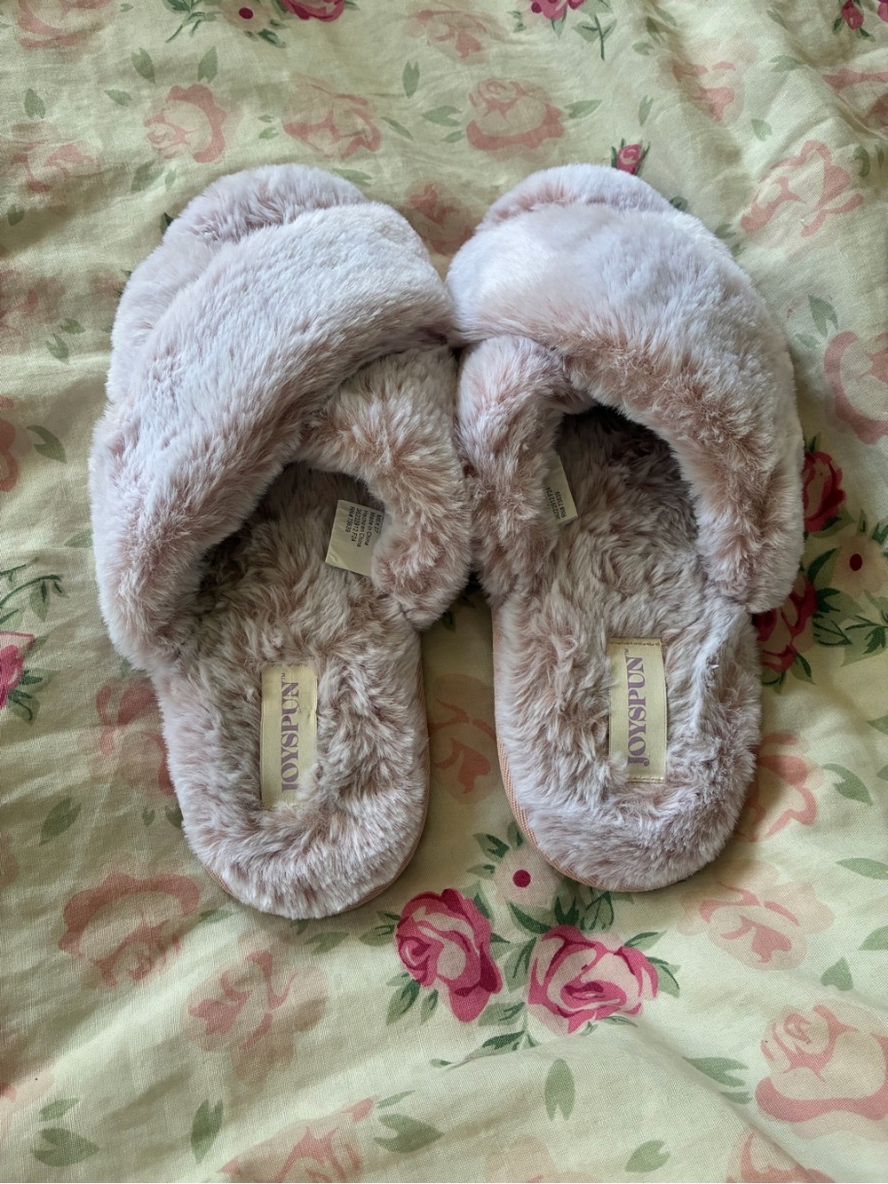 Plush Cross-Band Slippers - Light Blush Pink